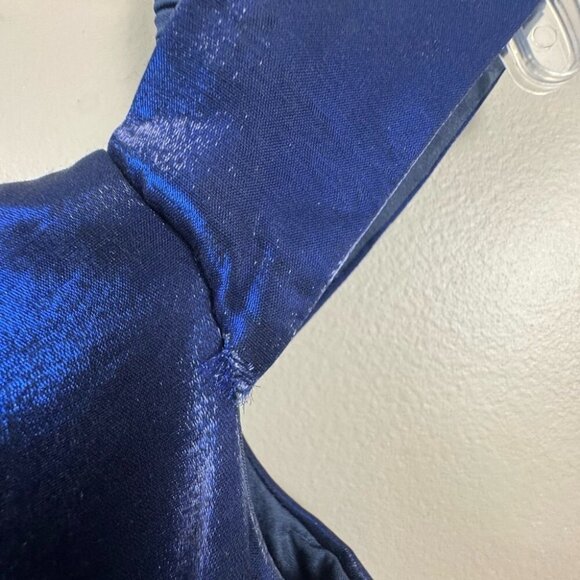 Elegant Navy Blue Gown Size 4 Shimmer Off‑Shoulder A‑Line High Slit Lace‑Back - Picture 7 of 16